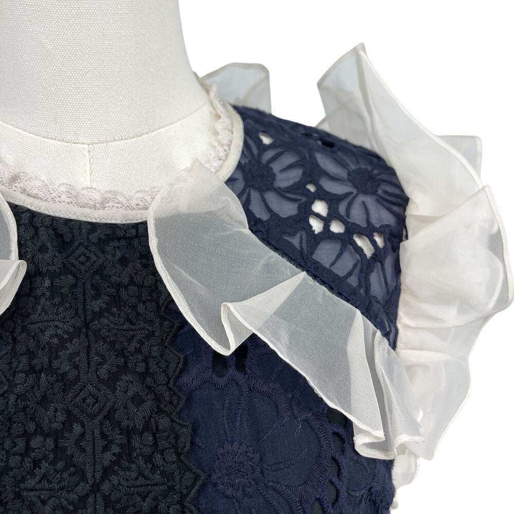 Rebecca Taylor Women's High Neck Ruffle Lace Dress Size 6 Navy Ivory OOAK - Picture 14 of 15